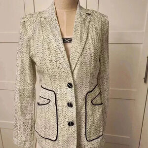 Carol Anderson by Invitation Tweed Knit Blazer - Ivory/Black - Size 4